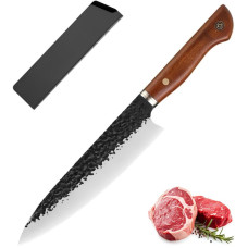 Кований шеф-ніж (Chef Knife) 19.5 см ручної роботи з ергономічною дерев'яною рукояттю та чохлом (FCKHWS-30)
