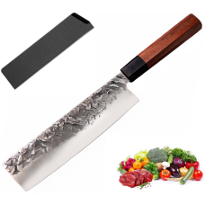 Кований ніж Накірі (Nakiri) 18.3 см ручної роботи з ергономічною дерев'яною рукояттю та чохлом (FKHS-28)