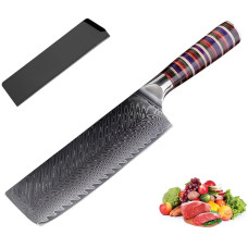 Кований кухонний ніж Накірі (Nakiri) 17 см 67 шарів дамаської сталі VG-10 ручної роботи з чохлом (FKNDSH-34)