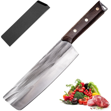 Кований кухонний ніж Накірі (Nakiri) 17 см ручної роботи з дерев'яною ергономічною рукояттю та чохлом (FNK-29)