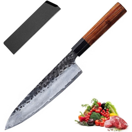 Шеф-ніж Gyuto (Гьюто) 21 см японський кований ніж ручної роботи з 3-шарової сталі з чохлом (GCKJFS-40)