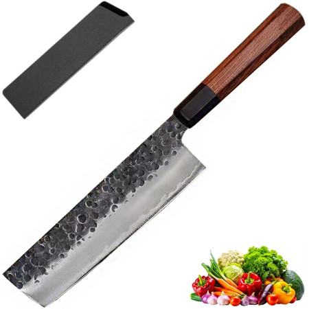 Кухарський ніж Накірі (Nakiri) 17.5 см японський кований ніж ручної роботи з 3-шарової сталі з чохлом (NKJ-42)
